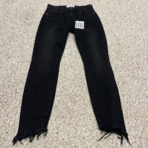 NWT Pistola Audrey Mid Rise Skinny Jeans Sz 27 Jet Set Black Grunge Raw Hem